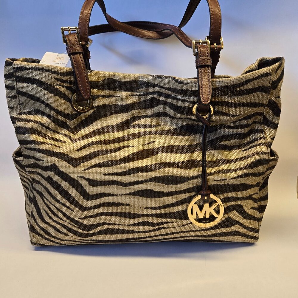 NWT Michael Kors Charm Metallic Zebra Tote Shoulder Bag